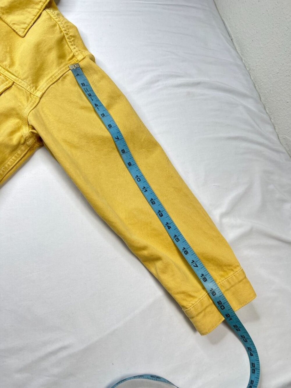 Boyish Jeans The Harvey Cropped Jean Jacket In Honey Light Yellow Frayed Small View 6